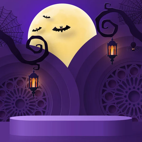 할로윈 디자인 Podium Square Box Stage Podium Ghost Pumpkin Bat — 스톡 벡터