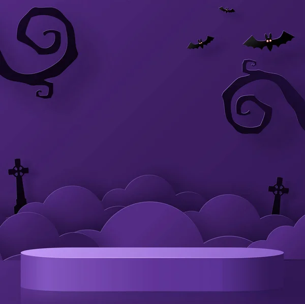 Halloween Festival Achtergrond Ontwerp Met Podium Ronde Vierkante Doos Podium — Stockvector