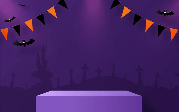 할로윈 디자인 Podium Square Box Stage Podium Ghost Pumpkin Bat — 스톡 벡터