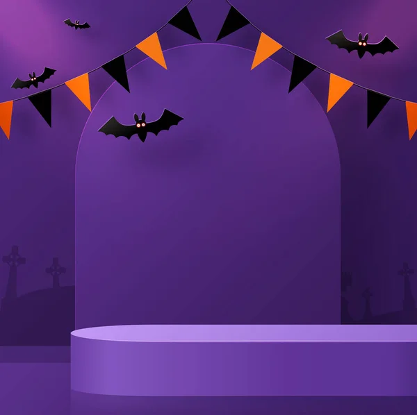 할로윈 디자인 Podium Square Box Stage Podium Ghost Pumpkin Bat — 스톡 벡터