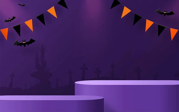 할로윈 디자인 Podium Square Box Stage Podium Ghost Pumpkin Bat — 스톡 벡터