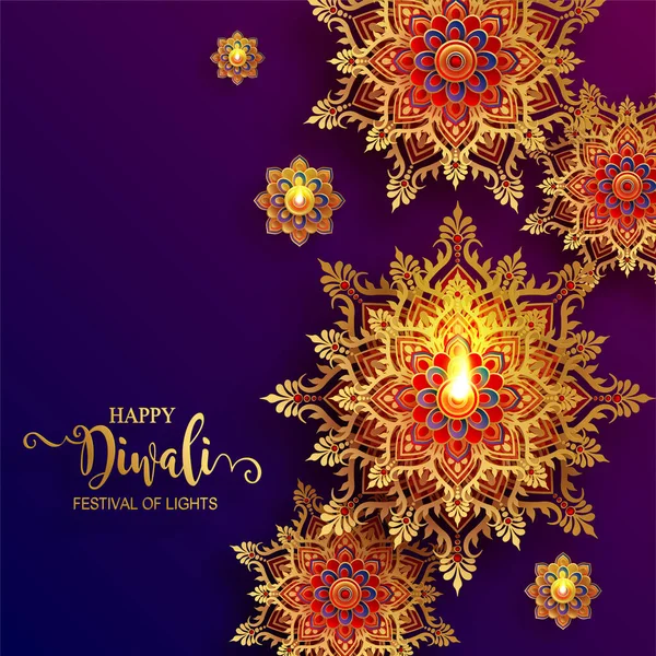 Diwali Deepavali Eller Dipavali Festivalen Ljus Indien Med Guld Diya — Stock vektor