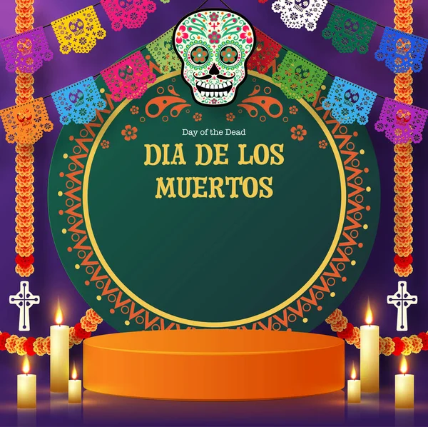Dzień Zmarłych Dia Los Muertos Papieru Cięte Elementy Sztuki Styl — Wektor stockowy