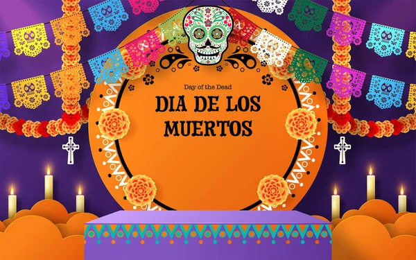 Día Los Muertos Dia Los Muertos Con Elementos Arte Cortados — Vector de stock