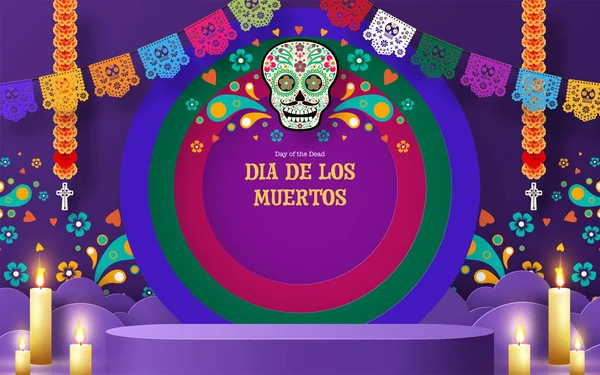 Dag Döda Dia Los Muertos Med Papper Skurna Konstelement Hantverk — Stock vektor