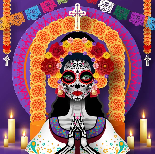 Día Los Muertos Dia Los Muertos Con Elementos Arte Cortados — Vector de stock