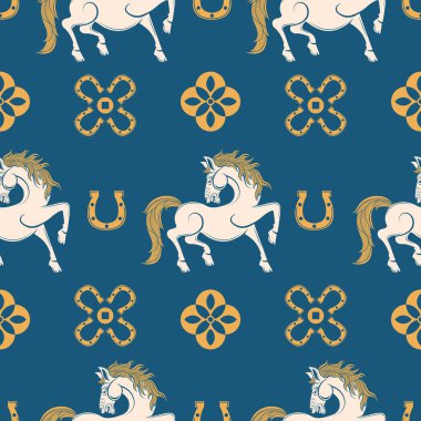 Kusursuz desenli mutlu Çin Yeni Yılı 2026. At zodyak tabelası. Renkli arka planda kağıt kesimi. Çevirisi: Atın 2026 yılı kutlu olsun. )