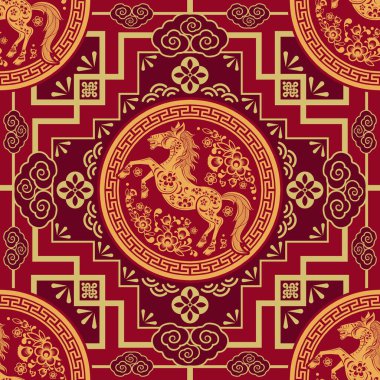 Kusursuz desenli mutlu Çin Yeni Yılı 2026 at burcu 