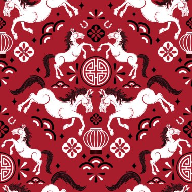 Kusursuz desenli mutlu Çin Yeni Yılı 2026 at burcu 