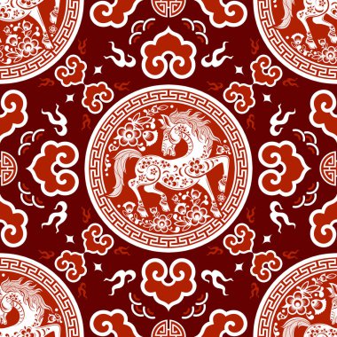 Kusursuz desenli mutlu Çin Yeni Yılı 2026 at burcu 