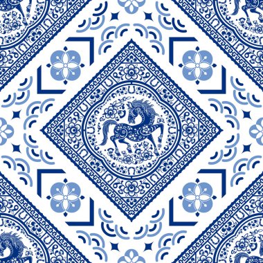 Kusursuz desenli mutlu Çin Yeni Yılı 2026 at burcu 