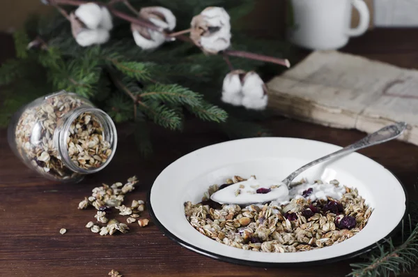 Petit déjeuner granola au yaourt — Photo