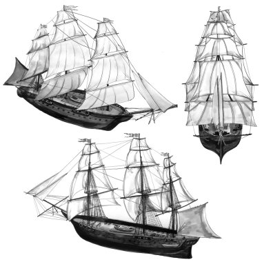 Gemi tek renkli çizimi