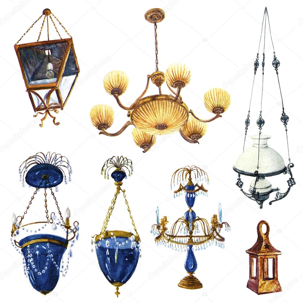 Watercolor lamps and chandeliers