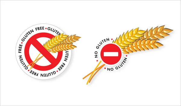Sin gluten, sin gluten símbolo de prohibición roja ilustración — Vector de stock