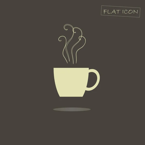 Flat icon of a steaming cup. Light steaming cup on a dark background, shadow — Stock Vector