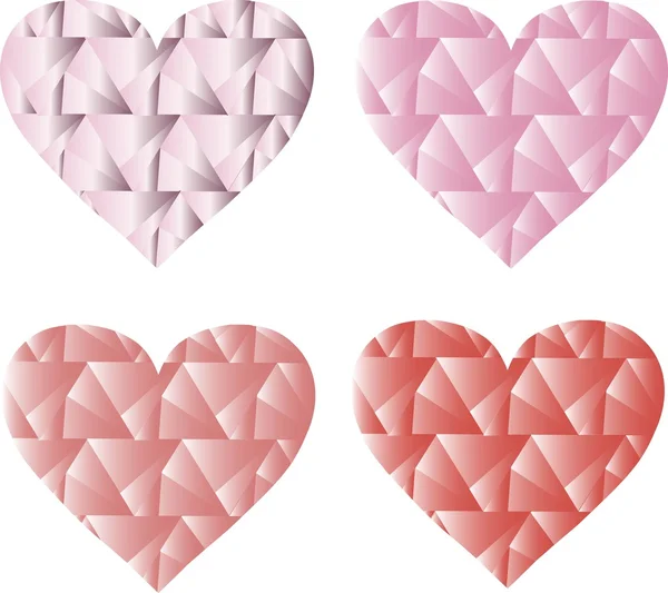 Triangles, coeurs, rose et rouge sur fond blanc, dégradé, éléments de design — Image vectorielle