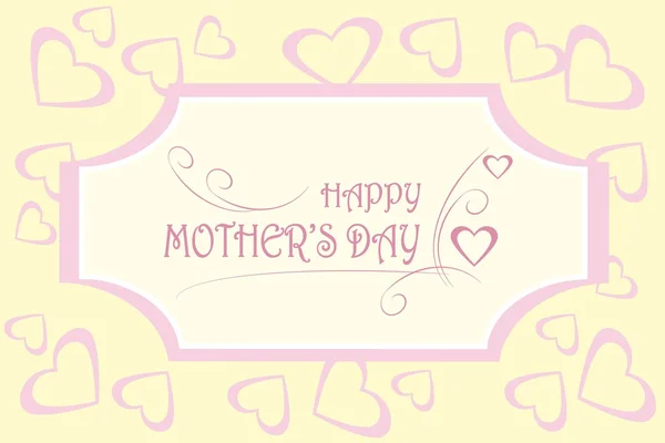 Cartão de felicitações Feliz Dia da Mãe. Pink digitação no fundo de luz, corações em amarelo claro, decorativo — Vetor de Stock
