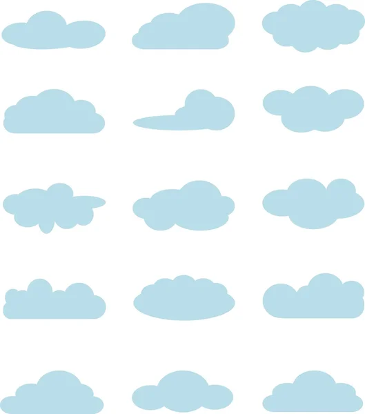 Coleção de nuvens, nuvens azuis claras no branco. Pacote de computação em nuvem. Elementos de projeto, vetor — Vetor de Stock