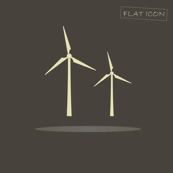 Vlakke pictogram licht windmolens op donkere achtergrond, ontwerpelement, windenergie, vector — Stockvector