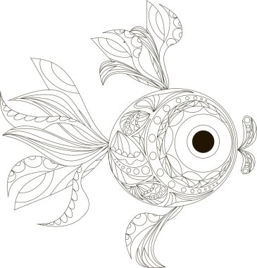 Zentangle stylized fish black and white hand drawn vector illustration clipart