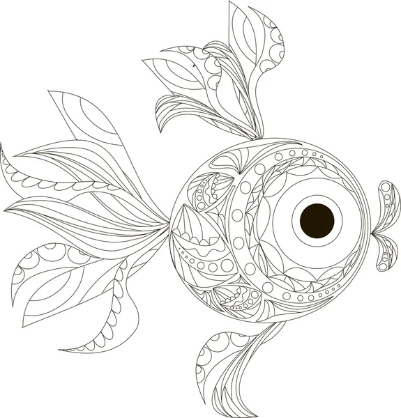 Zentangle balık siyah beyaz elle çizilmiş vektör çizim stilize