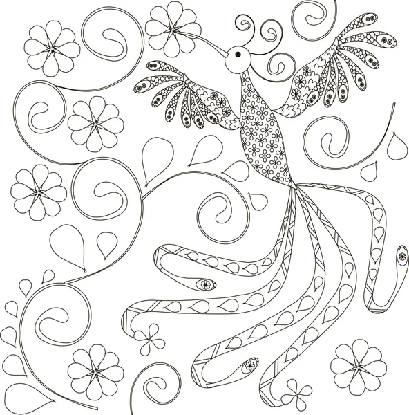 Zentangle 様式鳥黒と白手描きのベクトル図 — ストックベクタ