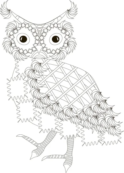 Zentangle baykuş siyah beyaz elle çizilmiş vektör çizim stilize
