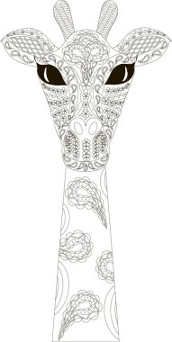 Zentangle zürafa siyah beyaz elle çizilmiş vektör çizim stilize