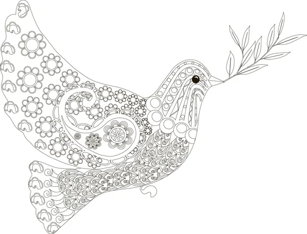 Stilize Zentangle, barış siyah beyaz elle çizilmiş vektör çizim güvercin