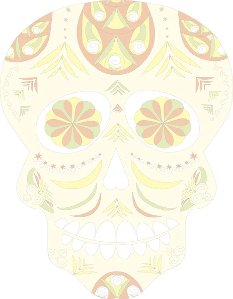 Caveira mexicana, Dia dos Mortos, almas dos mortos, crânio sobre fundo branco — Vetor de Stock