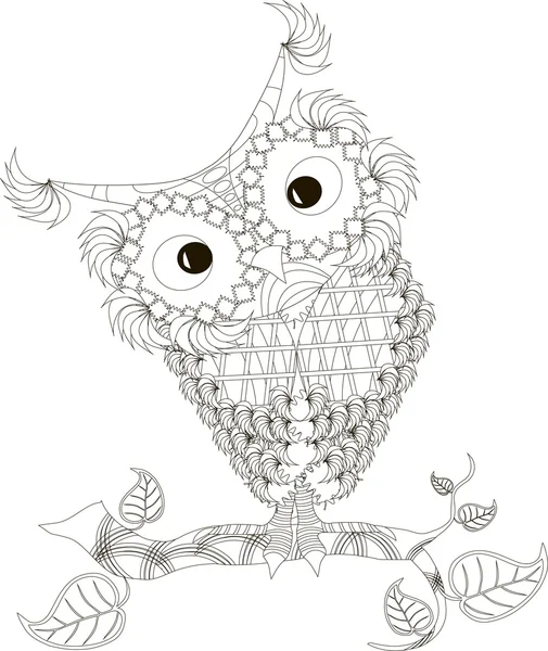 Búho estilizado Zentangle dibujado a mano en blanco y negro, ilustración vectorial — Vector de stock