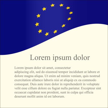 Avrupa Birliği bayrağı arka plan. Mavi bayrak, ışık üzerinde sarı yıldız pembe arka plan, gri Lorem Ipsum, vektör