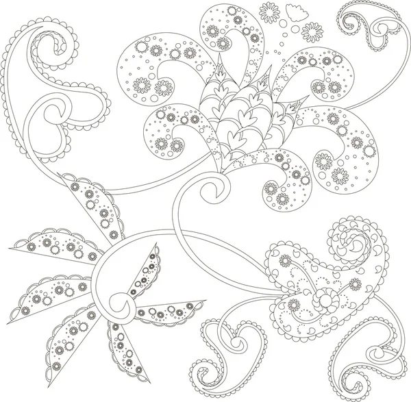Zentangle 様式の花黒と白手描きのベクトル図 — ストックベクタ