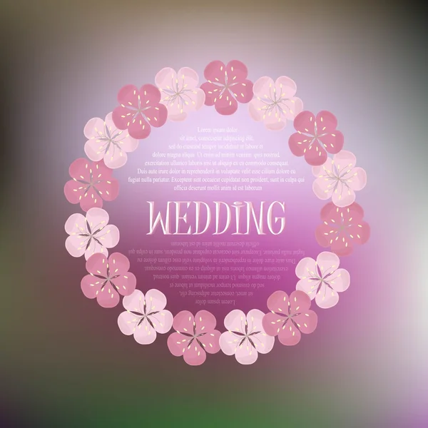 Vacker målning blommor bröllop inbjudningskort, hand Rita rosa blommor på suddiga vektor illustration — Stock vektor