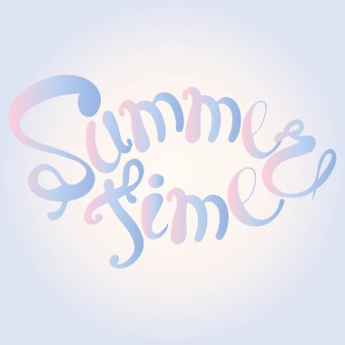 Tipografi afiş yaz saati. Mavi ve pembe harflerle açık pembe ve mavi renkli, degrade, elle çizilmiş. Tasarım öğeleri, illüstrasyon, vektör