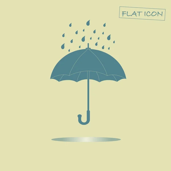 Lapos esernyő ikonra. Kék esernyő a világos bézs háttér. Ikon-vektoros illusztráció — Stock Vector