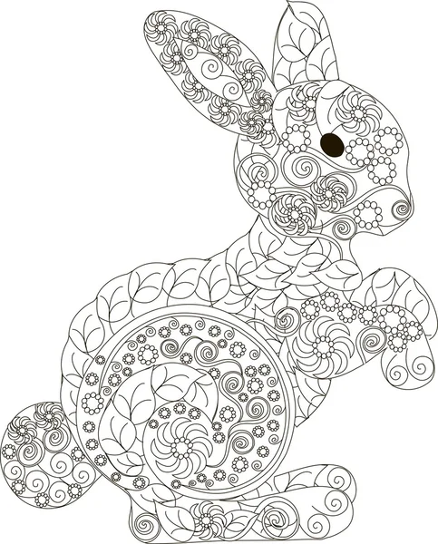 El Zentangle, stilize siyah ve beyaz çizilmiş tavşan, vektör çizim