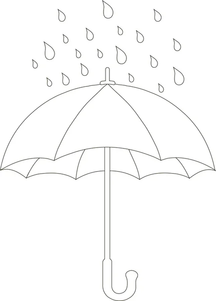 Esboços de guarda-chuva e gotas de chuva na ilustração vetorial de fundo branco — Vetor de Stock