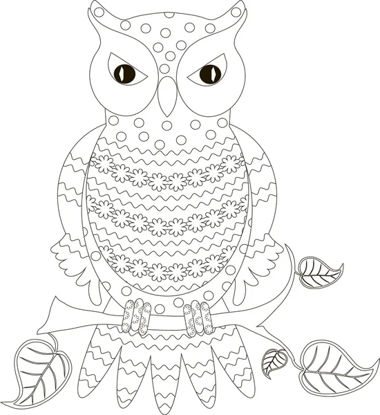 Búho estilizado Zentangle dibujado a mano en blanco y negro, ilustración vectorial — Vector de stock