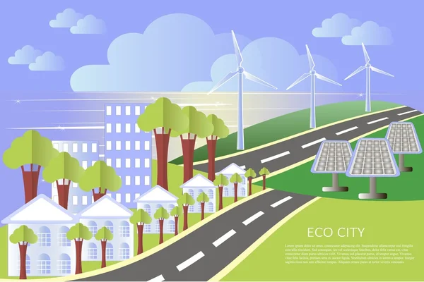 Eco paisaje de la ciudad, diseño plano, lorem ipsum, ilustración del vector — Vector de stock