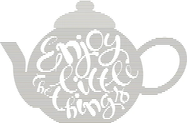 Typografie Banner genießen die kleinen Dinge. weißer Schriftzug auf gestreifter Teekanne, Handzeichnung auf weißer, Vektorillustration — Stockvektor