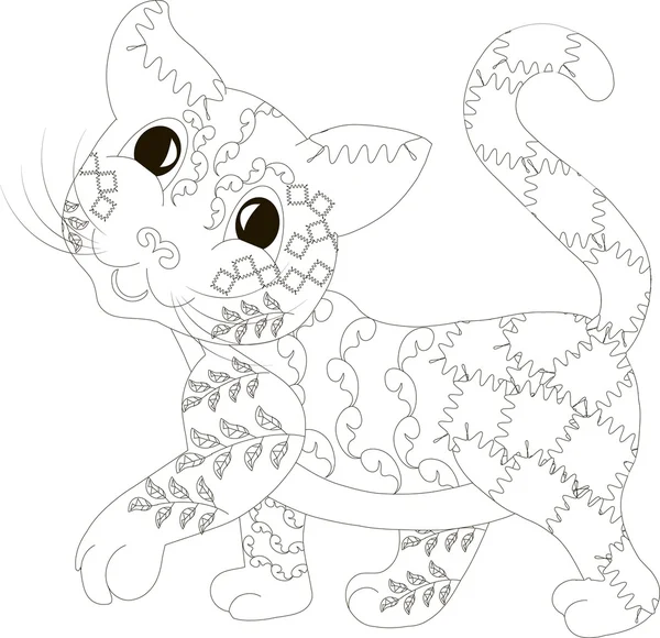 Zentangle stylized cat, black and white, hand drawed, vector illustration — стоковый вектор
