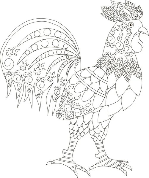Stilize Zentangle siyah beyaz horoz elle çizilmiş, vektör çizim