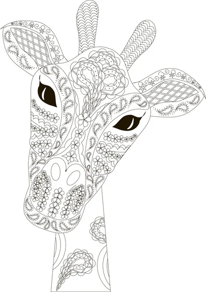 Zentangle zürafa siyah beyaz elle çizilmiş vektör çizim stilize — Stok Vektör