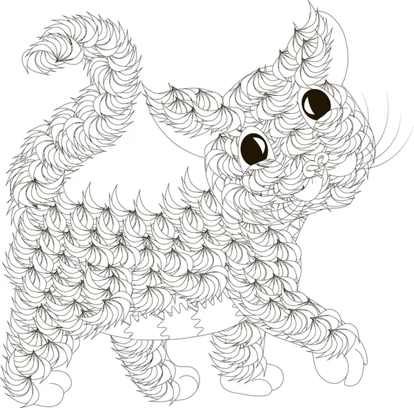 Zentangle стилизованная черно-белая пушистая кошка, нарисованная вручную, векторная иллюстрация — стоковый вектор