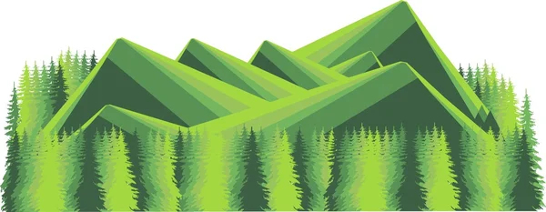 Horská krajina na bílém pozadí. Zelené borové lesy a kopce. Plochý design moderní, designový prvek, vektor — Stockový vektor