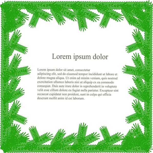Квадратна рамка гілок зелених ялин, Lorem ipsum, на білому — стоковий вектор