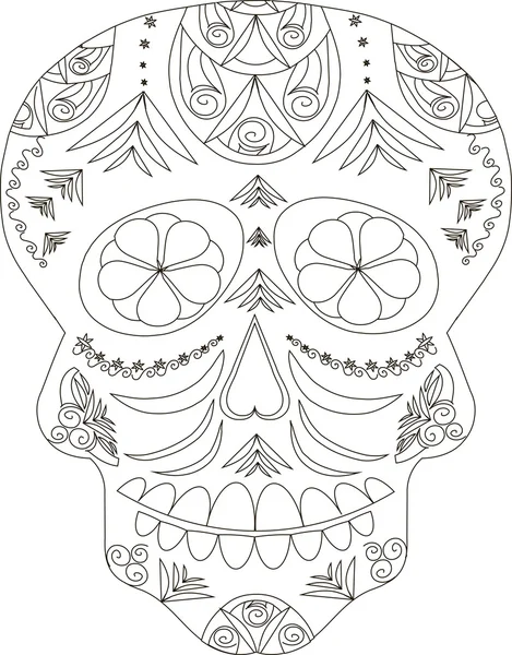 Zentangle стилизованный черно-белый сахарный череп, нарисованный вручную, векторная иллюстрация — стоковый вектор