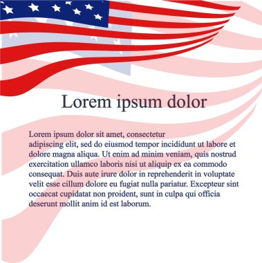Amerikan bayrağı arka plan. Mavi kırmızı, beyaz, koyu mavi stilize bayrağı Lorem Ipsum, vektör çizim